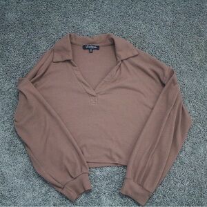Brown Long Sleeve Collared Top